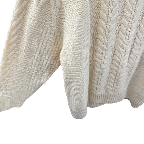 Skull Cashmere Cableknit Sweater Ribbed Crew‎ Neck Merino Wool Size Large Cream - Picture 6 of 6